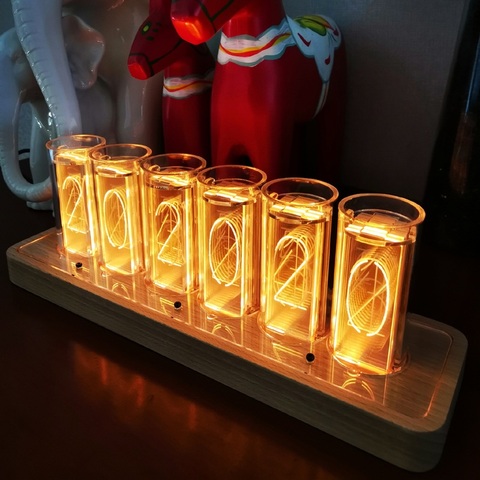 Time tube Glow tube Quasi-glow tube clock LED digital solid wood Chinese night light bar atmosphere light Brightness adjustable ► Photo 1/2