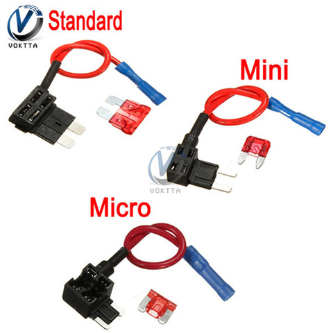 12V Car Blade Fuse Holder Add-a-circuit TAP Adapter Micro Mini Standard ATM APM Blade Automotive fuses with 10A AMP Fuse wire ► Photo 1/6