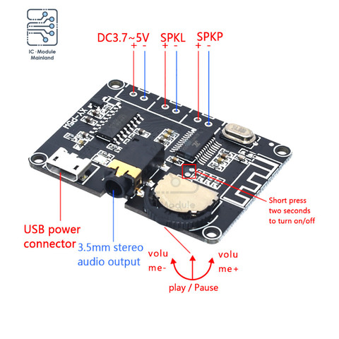DC 3.7V-5V Stereo Bluetooth Power Amplifier Board PAM8406 Digital Power Amplifier Module 3W 5W for Arduino Lithium Battery ► Photo 1/1