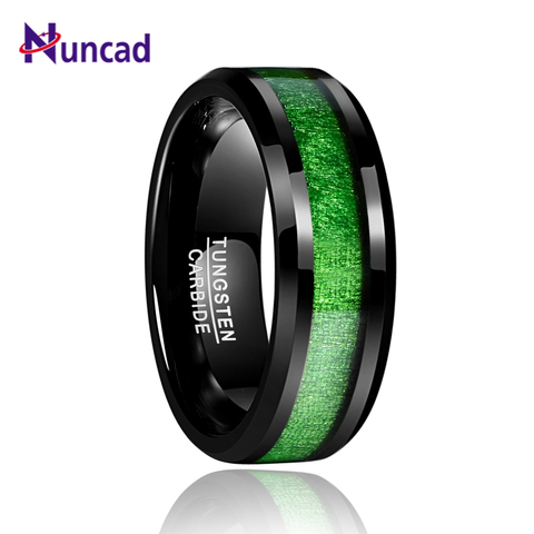 Nuncad 2022 Vintage 8mm Width Inlaid Maple Electroplated Black Tungsten Carbide Ring with Green Line Wdding Jewelry T093R ► Photo 1/6