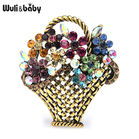 Wuli&baby Rhinestone Flower Basket Brooches Women Beauty Sparkling Flower Weddings Party Causal Brooch Pins Gifts ► Photo 1/3