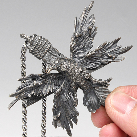 EYHIMD Vintage Cross Four Wing Bird Crow Stainless Steel Pendant Necklace Punk Goth Raven Animal Biker Jewelry ► Photo 1/1