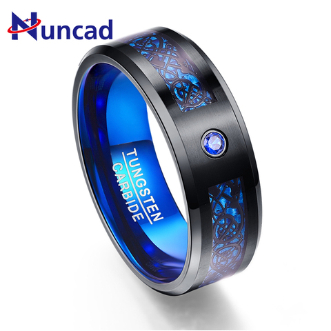 Foreign Trade Carbon Fiber Scrub Blue Zircon Men Rings 100% Tungsten Carbide Anillos para hombres Black Dragon ► Photo 1/6