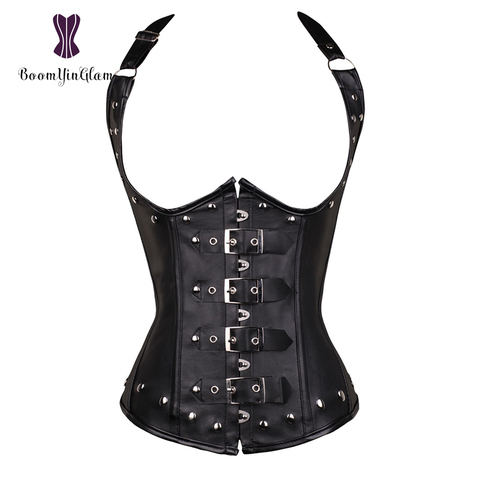 Black Women's Punk Style Spiral Steel Boned Waist Trainer Cincher Shaper Faux Leather Corset Underbust For Party Costumes 828# ► Photo 1/6
