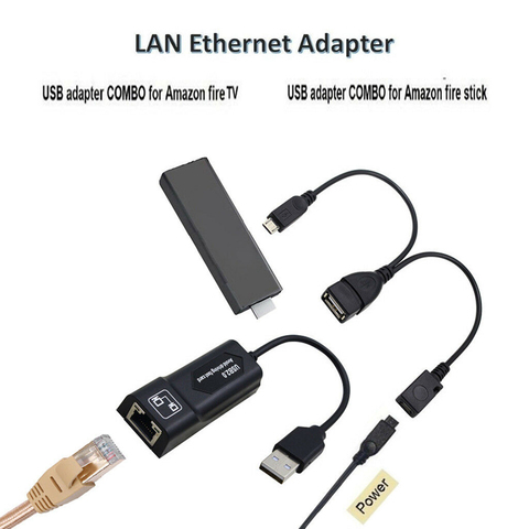 LAN Ethernet Adapter for AMAZON FIRE TV 3 or STICK GEN 2 or 2 STOP THE Buffering Mirco OTG USB 2.0 Adapter Combo Cable Drop Ship ► Photo 1/5