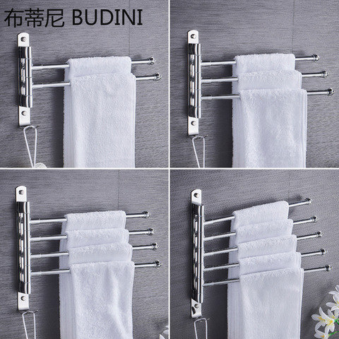 Stainless Steel Towel Holder Wall Mounted 2/3/4/5 Rod Storage Shelf With Hook Rotatable Kitchen Hanger Bathroom Towel Rack ► Photo 1/5