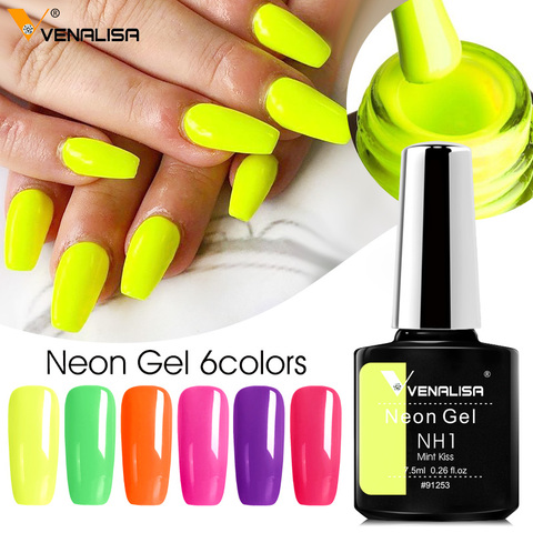 6pcs/lot Neon Color Gel Varnish VENALISA Fluorescence Nail Gel Lacquer Nail Gel Polish Soak off UV LED Summer Color Gel Nail Kit ► Photo 1/6