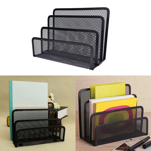 Black Metal Mesh Desk Organizer Desktop Letter Sorter Mail Tray File Organiser Office Home Bookends Book Holder Business ► Photo 1/6