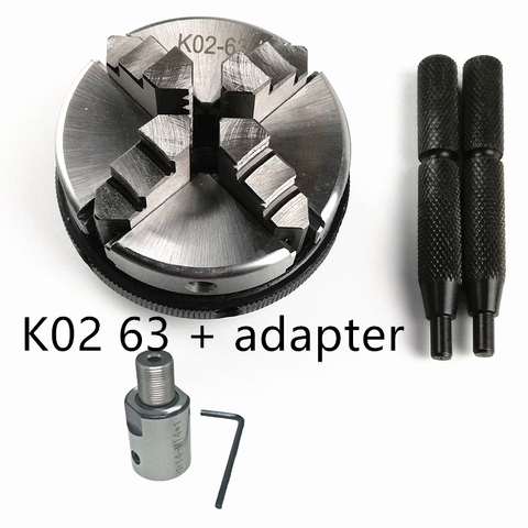 K02 63 63mm Mini 4 Jaw Reversible Self-Centering M14 Thread Mount Lathe Chuck With Lock Rods K02-63+Chuck connecting rod adapter ► Photo 1/6