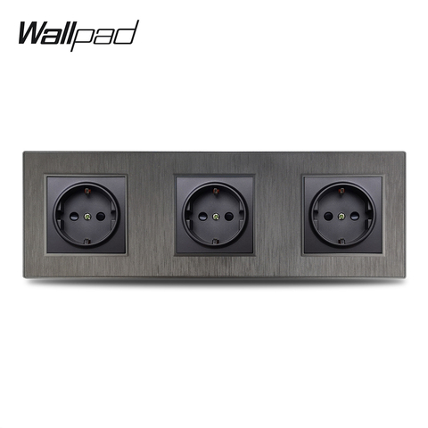 Wallpad S6 Triple 3 Frames EU Electric Outlet Power Wall Socket Black Silver Gold Brushed PC Plastic Imitating Aluminum ► Photo 1/5