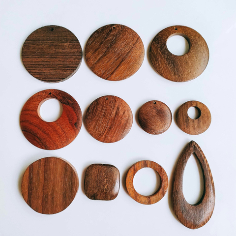 Wooden Round Square Eardrop Beads Pendant Earrings Accessories Necklace Charms Jewelry Components Finding Diy Material 4pcs ► Photo 1/5