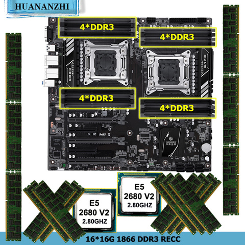 HUANANZHI X79-16D Motherboard with RAM 256G(16*16G) 1866 RECC Dual Xeon CPU E5 2680 V2 2.8GHz Buy Computer Quality Guarantee ► Photo 1/6