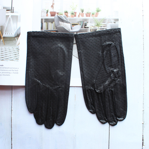 High quality new men's goatskin gloves leather unlined mesh hollow ultra-thin breathable cycling driving gloves summer ► Photo 1/6