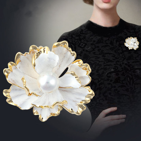 Simulated Pearl Large Flower Party Banquet Wedding Scarf Brooch Pins Jewelry Gift Elegant Women Dress Red Enamel Peony Brooches ► Photo 1/6