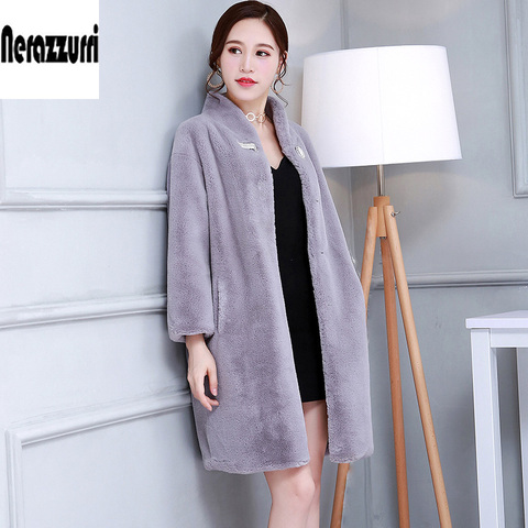 Winter faux fur coat women colored blue black gray plus size plush coat 5xl 6xl 7xl warm furry fake rex rabbit fur female jacket ► Photo 1/6