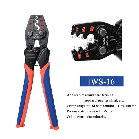 IWS-16 IWISS Ratchet Mult Crimper pliers Small bare terminal cold crimping UT OT SC C45 terminal for 1.25-16mm² AWG 22-6 ► Photo 1/6