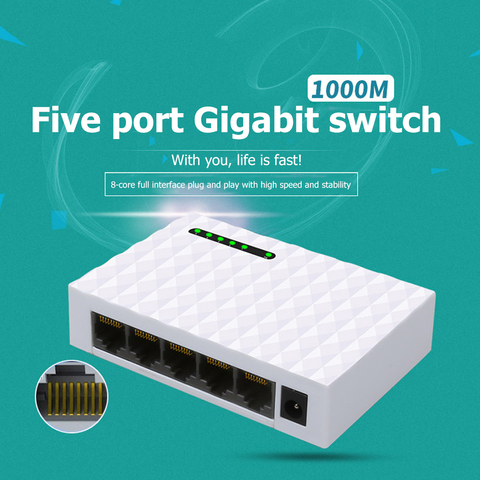 1000M Desktop Network Switch RJ45 Gigabit Ethernet 5 Port HUB for Household Computer Safety Parts for Home Monitor ► Photo 1/6