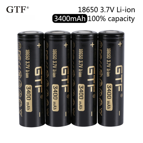 2022 New GTF 18650 3400mAh 100% capacity 3.7V Li-Ion Rechargeable Battery for Flashlight flat head batteries ► Photo 1/6