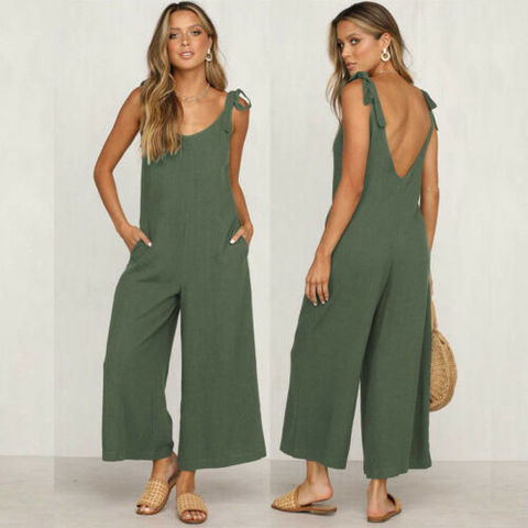 Women Rompers 2022 Summer new Ladies Casual Clothes Loose Linen Cotton Jumpsuit Sleeveless Backless Playsuit Trousers Overalls ► Photo 1/6