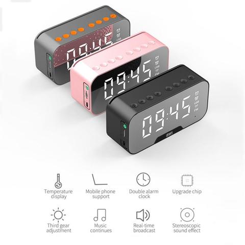 Portable Wireless Bluetooth 5.0 Speaker Column Super Bass Stereo Subwoofer With TF AUX Mirror Alarm Clock FM Receiver Radio ► Photo 1/6