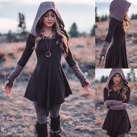 Women Retro Hooded Tops Medieval Wizard Witch Vintage Long Sleeve T-shirt Gothic Punk Style Casual Hoodies Tee Shirts Vestidos ► Photo 1/6