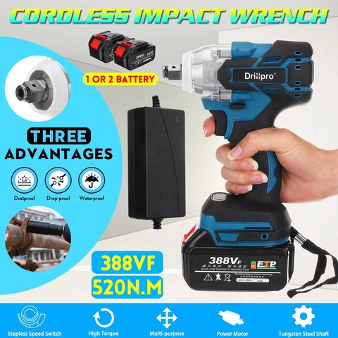 388vf 520N.M Brushless Cordless Electric Impact Wrench Power Tools with 15000Amh Li Battery +LED light Adapt to Makita battery ► Photo 1/6