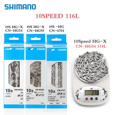 SHIMANO 10 Speed Chain HG54 HG95 CN-4601 6701 Road MTB Bicycle Bike Chains KMC X10/X10EPT/X10EL/X10L/X10SL DLC 114/116L chain ► Photo 1/6