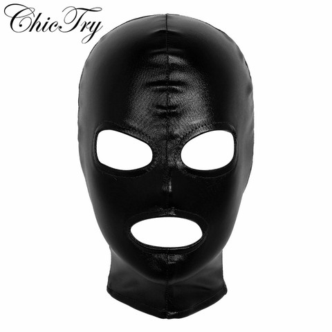 Unisex Women Mens Cosplay Face Mask Latex Shiny Metallic Open Eyes and Mouth Headgear Full Face Mask Hood for Role Play Costume ► Photo 1/6
