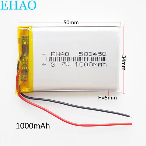 3.7V 1000mAh 503450 Lithium Polymer LiPo Rechargeable Battery cells For Mp3 DVD PAD camera recorder Speaker PSP MP4 MP5 5*34*50 ► Photo 1/6