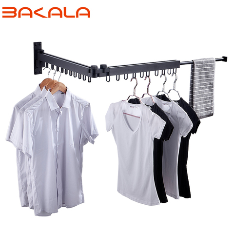 Black Folding Drying Rack Wall Mounted Telescopic Clothes Rack Indoor And Outdoor Simple Clothes Hanger Clothes Hook Clothesline ► Photo 1/6