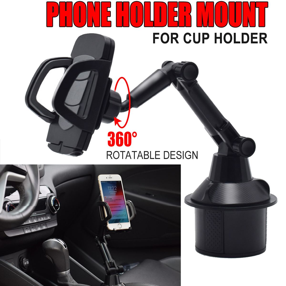 Long Arm Universal 360 Degree Adjustable Gooseneck Cup Holder Cradle For Cell  Phone Cup Holder Stand Cradle Car Mount - Price history & Review, AliExpress Seller - Shop2842039 Store
