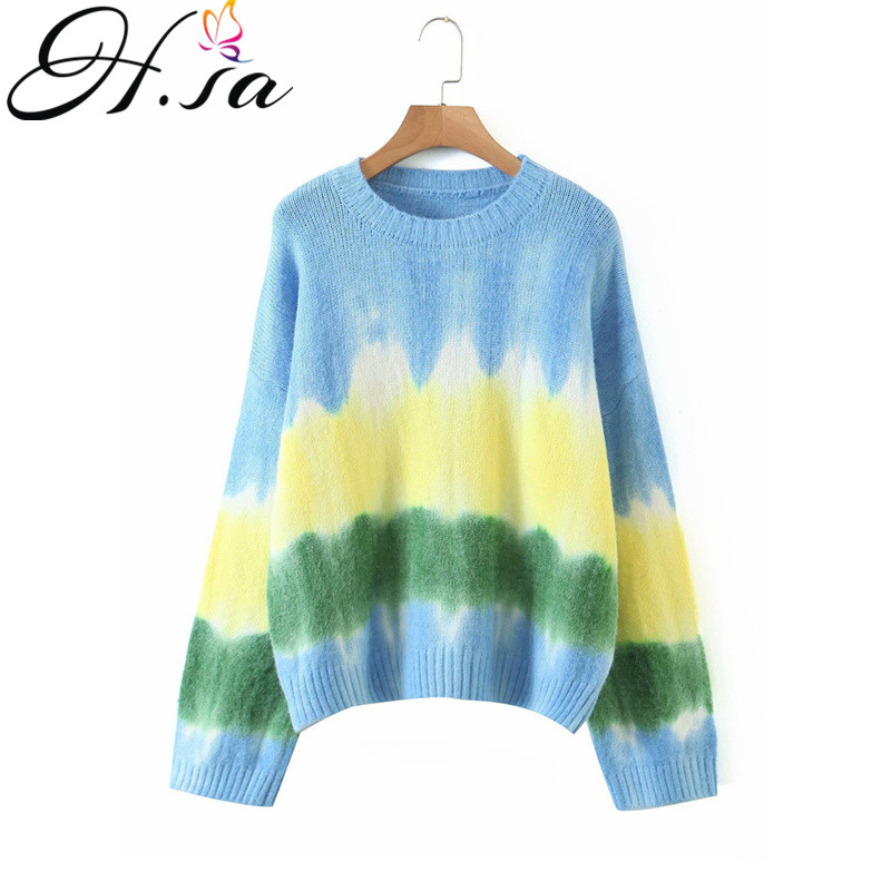 Blue and Yellow Colorblock Sweater Size Small Long Sleeve Soft Tie Dye