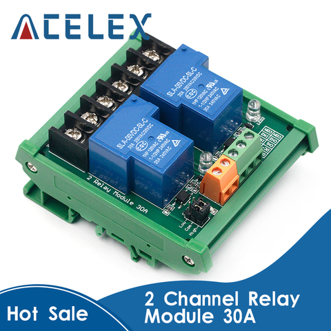 Two 2 Channel Relay Module 30A with Optocoupler Isolation High Low Trigger for Smart Home PLC with Guide Rail 5V 12V 24V ► Photo 1/6