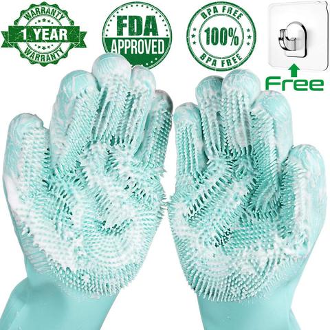 Magic Silicone Dishwashing Scrubber Dish Washing Sponge Rubber Scrub Gloves Kitchen Cleaning 1 Pair Soft   ► Photo 1/6