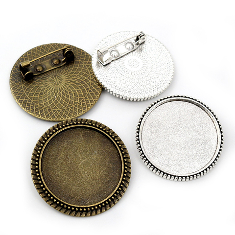 New Fashion 5pcs/Lot 25mm Inner Size Retro Series Antique Silver Plated and Bronze Brooch Baroque Style Cabochon Base Setting ► Photo 1/5