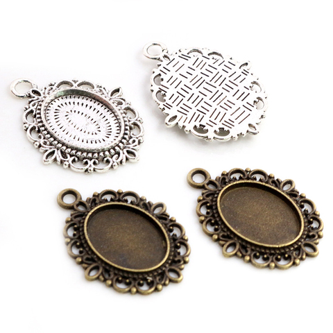 10pcs 13x18mm Inner Size Antique Silver Plated and Bronze Cameo Cabochon Base Setting Charms Pendant Necklace Findings ► Photo 1/4