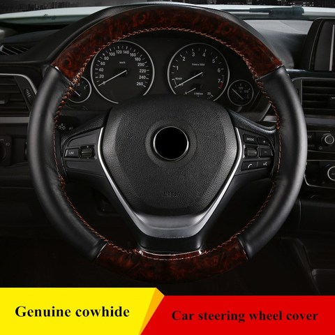 Hand sewing 38cm Car Steering Wheel Cover DIY Genuine Leather Steering Wheel Covers Soft Anti-slip Braid With Needle Thread ► Photo 1/5