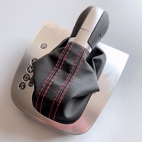 Leather Black Or red line Stitching AT DSG Gear Shift Knob Lever Cover For Golf 6 MK6 G T I Jetta MK6 GLI ► Photo 1/6