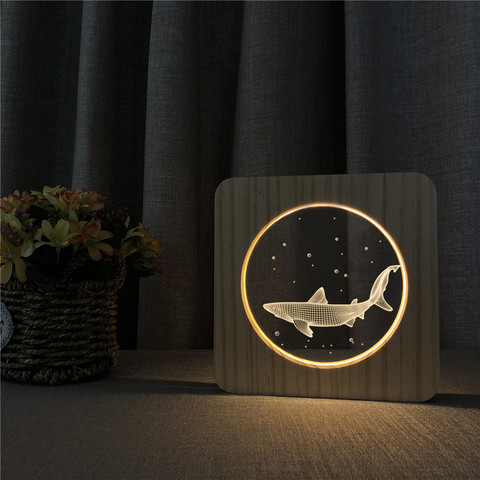 Small Shark Animal 3D LED Arylic Wooden Night Lamp Table Light Switch Control Carving Lamp for Children's Room Decorate ► Photo 1/6