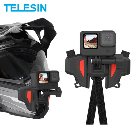 TELESIN Motorcycle Helmet Mount Strap Flodable Front Chin Mount for GoPro Hero 9 8 7 6 5 DJI Osmo Action Insta360 Accessories ► Photo 1/6