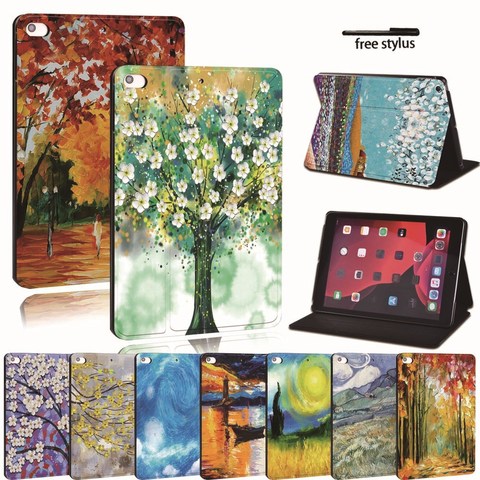 For iPad 2 3 4 5 6 7/Air 1 2 3/Pro 11 2022 PU Leather Tablet Stand Folio Cover -Ultra-thin Painting colors Slim Case ► Photo 1/6