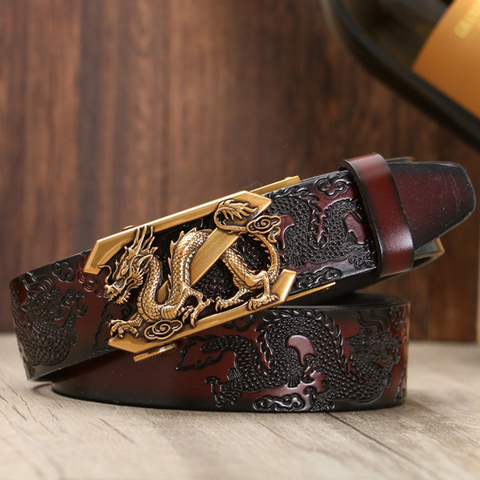 Leather belts for Men Casual Ratchet Belt with Automatic Buckle Men's Leather Dragon Pattern Belts with Automatic Buckle ► Photo 1/6
