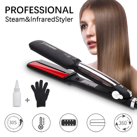 Professional Steam Hair Straightener Ceramic Steam Infrared Styler Flat Iron Vapor Tourmaline Ionic Hair Curler HairStyling Tool ► Photo 1/6