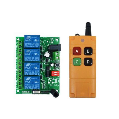 DC 12V 24V 10A  4 channel  relay switch  RF Wireless Remote Control  system  Receiver   Transmitter    433mhz  Fan/Motor ► Photo 1/4