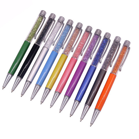 0.7mm Ballpoint Pen Ten Color Metal Blue Wholesale Office Stationery 1pcs Decorated With Rhinestones Jet Black Ink Optional ► Photo 1/6