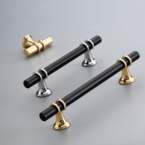 KK&FING Zinc Alloy Black Gold Door Handles Aluminum Alloy Kitchen Cabinet Handles Solid Drawer Knobs Furniture Handle Hardware ► Photo 1/6