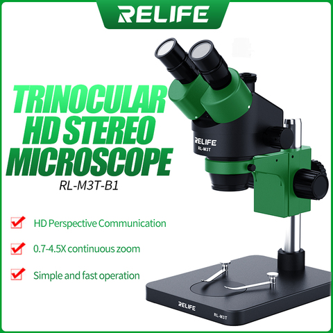 RELIFE RL-M3T-B1 Trinocular Stereo Microscope 7X-45X Zoom Matched With HDMI Camera LED Light for Mobile Repair Microscope ► Photo 1/6