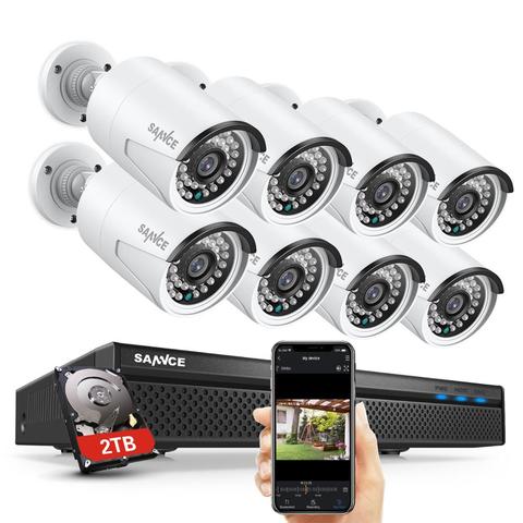 SANNCE 8CH POE 5M NVR Kit CCTV Security System 2MP IR Outdoor Waterproof IP Camera with Mic Audio Record Video Surveillance Set ► Photo 1/6