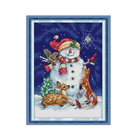 Midnight snowman cross stitch kit cartoon winter snow 14ct 11ct print canvas stitching embroidery DIY handmade needlework ► Photo 1/1