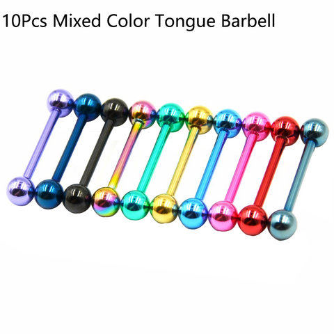 10Pcs Surgical Steel Anodized Colorful Tongue Rings Straight Barbells Piercing 16mm Tongue Retainer Body Jewelry 14G ► Photo 1/6